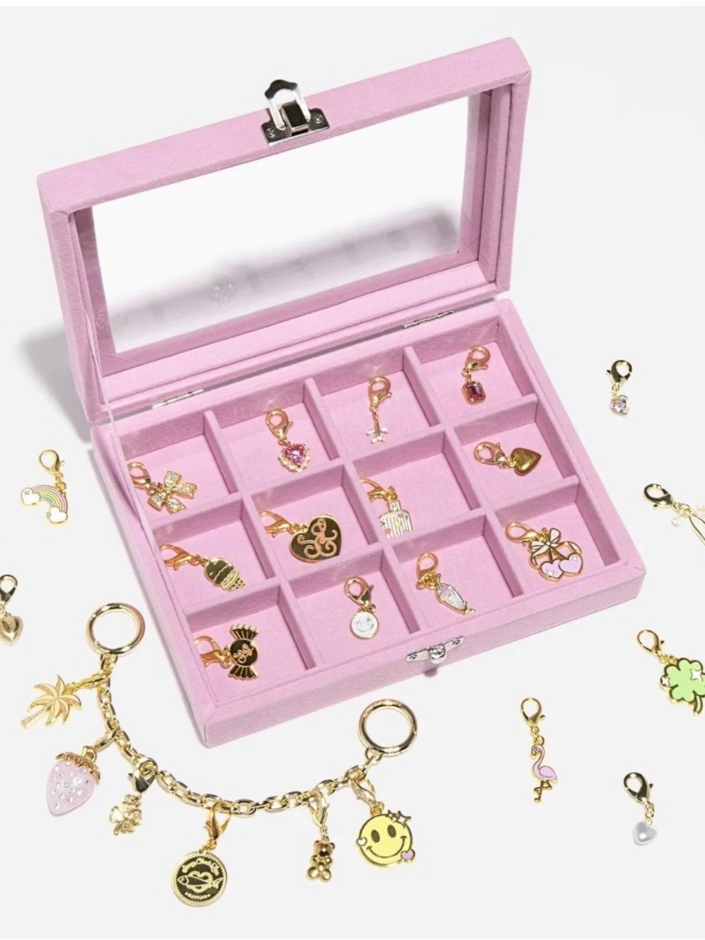 Stoney Clover Lane Pink Velvet Charm Organizer Box with Charms
